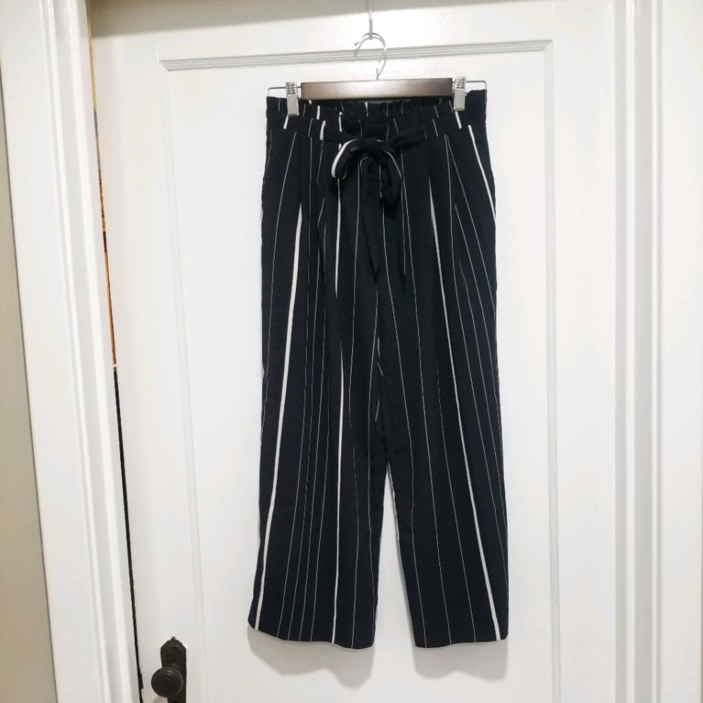 Paper Bag Waist Pinstripe Culotte Pants